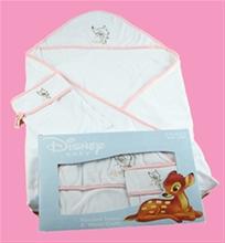 Bild Disney Bambi frottéhandduk med huva & tvättvante, vit/rosa