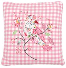 Bild Greengate Quiltat Kuddfodral Pink Bird 40 x 40 cm