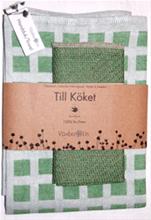 Bild Växbo Lin SET Kökshanduk Rutan och Disktrasa Grön