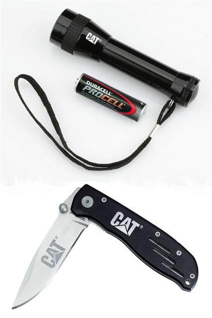 Bild CAT 3 LED Ficklampa & Linerlock kniv