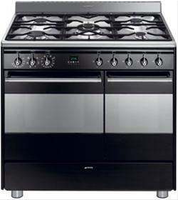 Bild Smeg Spis 90 cm SCB92MFN5 Dubbelugn Gashäll Svart - Smeg