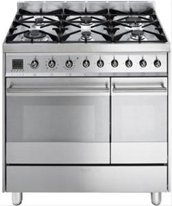 Bild Smeg Spis 90 cm CE92GPX Dubbelugn Gashäll Rostfritt - Smeg