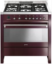 Bild Smeg Spis 90 cm Opera CS19RW-6 Gashäll, Blank Vinröd - Smeg