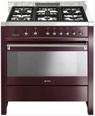 Bild Smeg Spis 90 cm Opera CS19RW-6 Gashäll, Blank Vinröd - Smeg