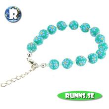 Bild Armband mjuk lera  - Blågrön med blommor (pärlor)