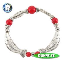 Bild Armband tibetsilver - Fiskar (röd)