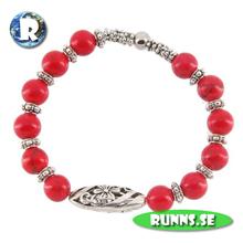 Bild Armband tibetsilver - Oval pärla (röd)