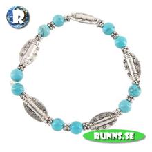 Bild Armband tibetsilver - Ovala pärlor (turkos)