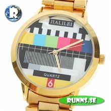 Bild Armbandsur - Testbild med guldarmband i metall (rund)