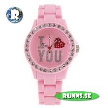 Bild Armbandsur Plastklocka - Plastic Crystal I love you (rosa)