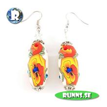 Bild Örhänge mjuk lera - Blommor orangea (oval/rund)