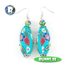 Bild Örhänge mjuk lera - Blommor turkosa (oval/rund)