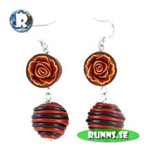 Bild Örhänge mjuk lera - Brun ros( svart/brun boll)
