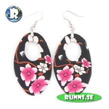 Bild Örhänge mjuk lera - Rosa blommor (ovala)
