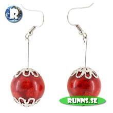 Bild Örhängen tibetsilver- Kula stor (mörkröd)