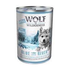 Bild 4 + 2 på köpet! 6 x 400 g Wolf of Wilderness våtfoder - JUNIOR Blue River - med kyckling & lax