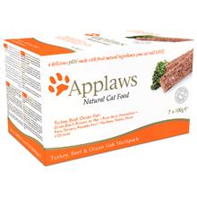 Bild Applaws Cat Paté Mix - spannmålsfritt - 7 x 100 g Kalkon, Nötkött & Havsfisk