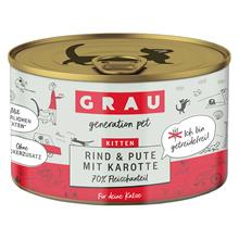 Bild Ekonomipack: GRAU Kitten Grain Free 24 x 200 g - Nötkött, kalkon & morötter