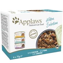Bild Blandpack: Applaws Kitten kattmat - 6 x 70 g Sardiner, kyckling, tonfisk