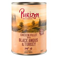 Bild Purizon Adult Black Angus Beef & Turkey - Grain Free Komplettera med våtfoder: 6 x 400 g - Black Angus & Turkey Sweet Potato & Cranberry