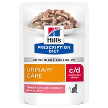 Bild Ekonomipack: Hill's Prescription Diet Feline 24 x 85 g portionspåsar - 85 g c/d Urinary Stress Salmon i portionspåse