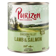 Bild 20 + 4 på köpet! Purizon Adult 24 x 400/800 g!  - 24  x 800 g Lamb & Salmon with Potato & Pear