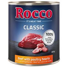 Bild Ekonomipack: Rocco Classic 24 x 800 g hundfoder - Nötkött & fågelhjärta